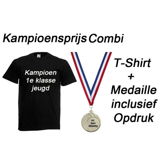 Kampioensprijs Combi T-Shirt en Medaille incl opdruk en gravering
